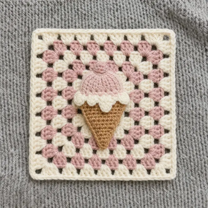 Melting Moment Cone, the finished crochet build, photographed on a plain surface