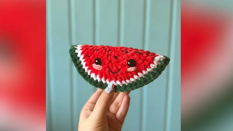 No-Sew Crochet Watermelon Amigurumi: A Free 1-Hour Pattern, the finished crochet build, photographed on a plain surface