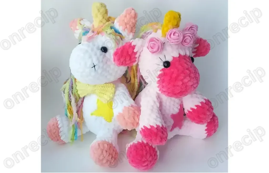 Crochet amigurumi unicorn with mane and jointed legs
