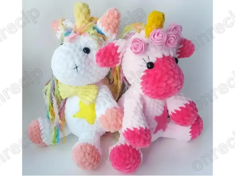 Crochet amigurumi unicorn with mane and jointed legs