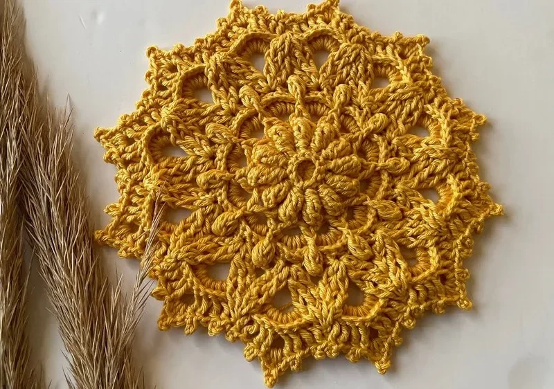 Crochet floral mandala doily for table decor