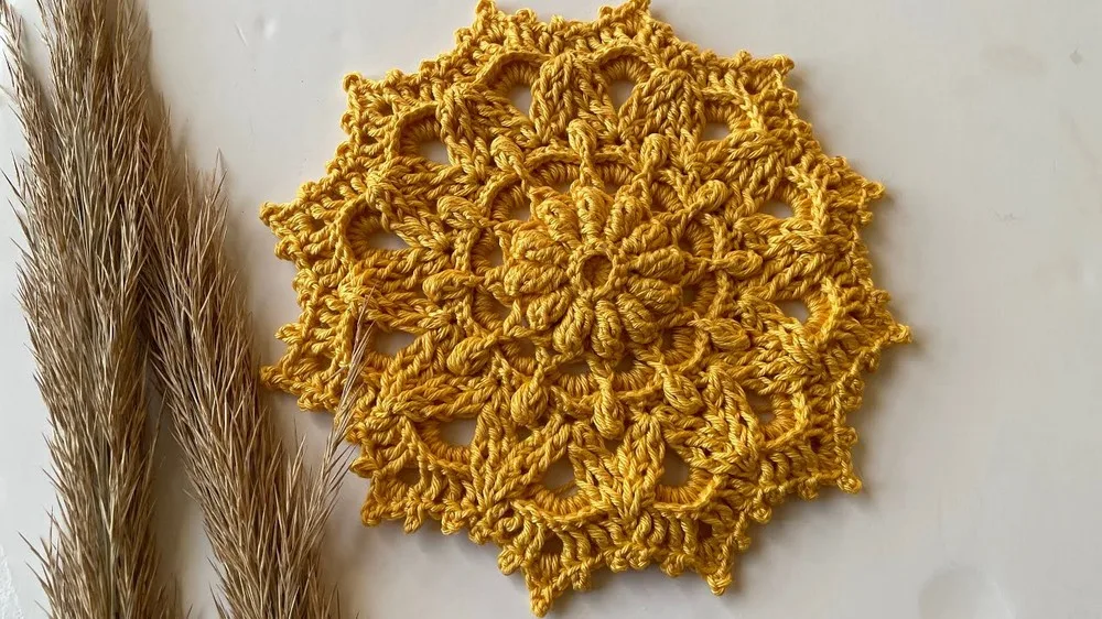 Crochet floral mandala doily for table decor