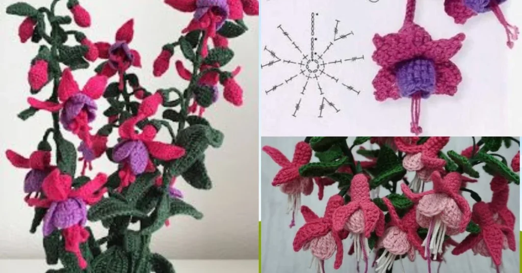 How to crochet a fuchsia flower with leaves