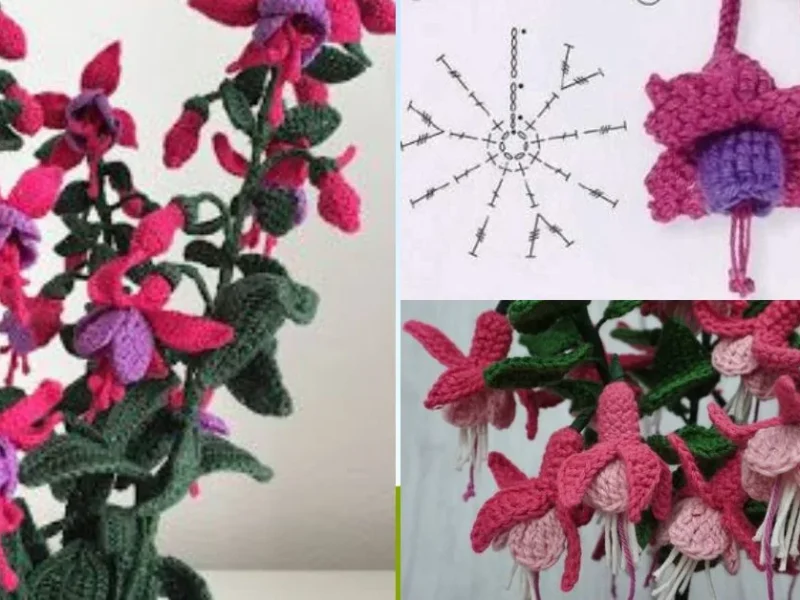 How to crochet a fuchsia flower with leaves