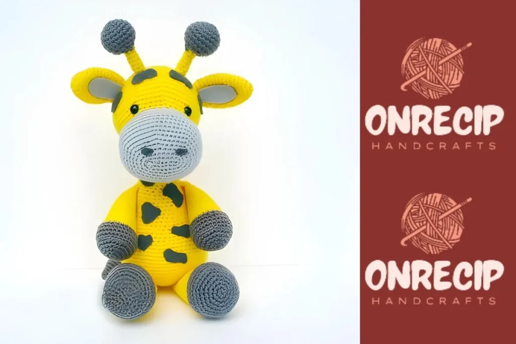Crochet giraffe amigurumi pattern with horns and ears