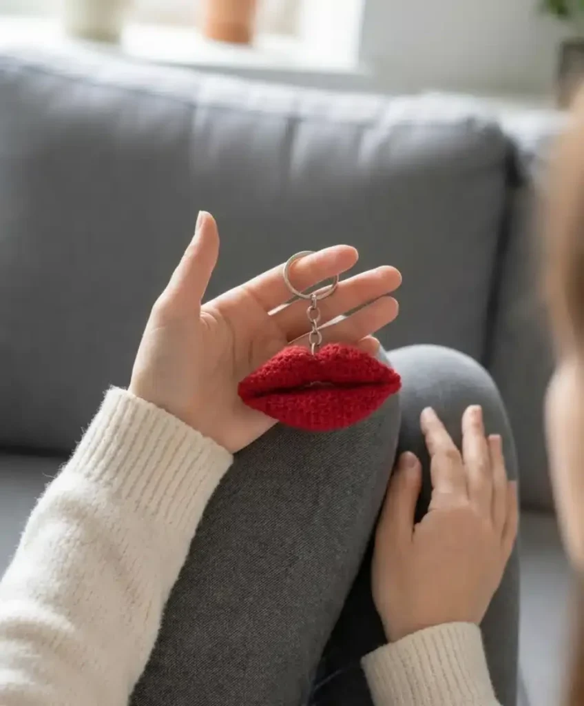 Crochet lips keychain: a two-piece amigurumi build
