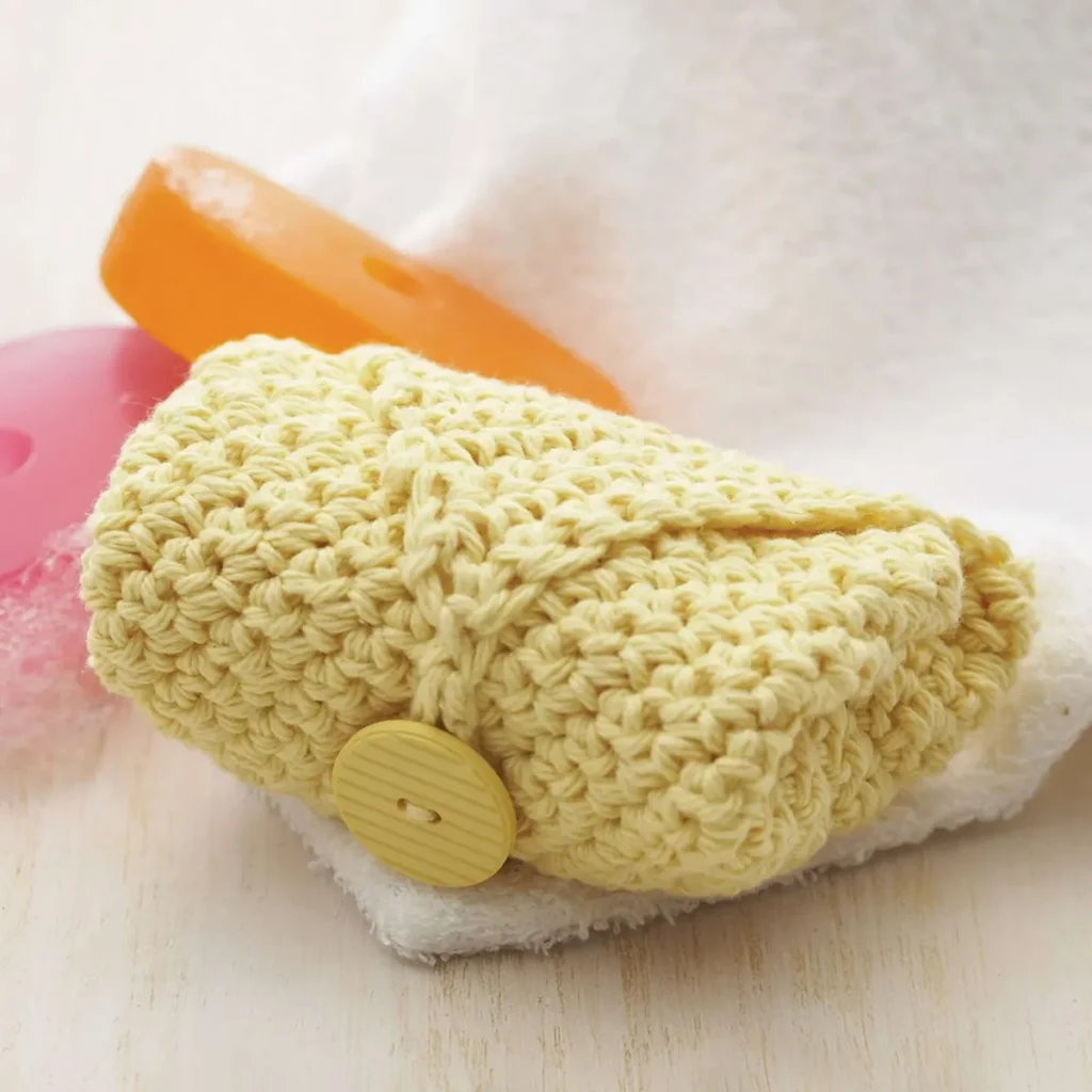 Crochet soap holder pouch with hanging loop