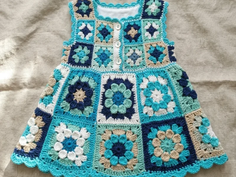 Granny Square Baby Dress in Ocean Blue Tones