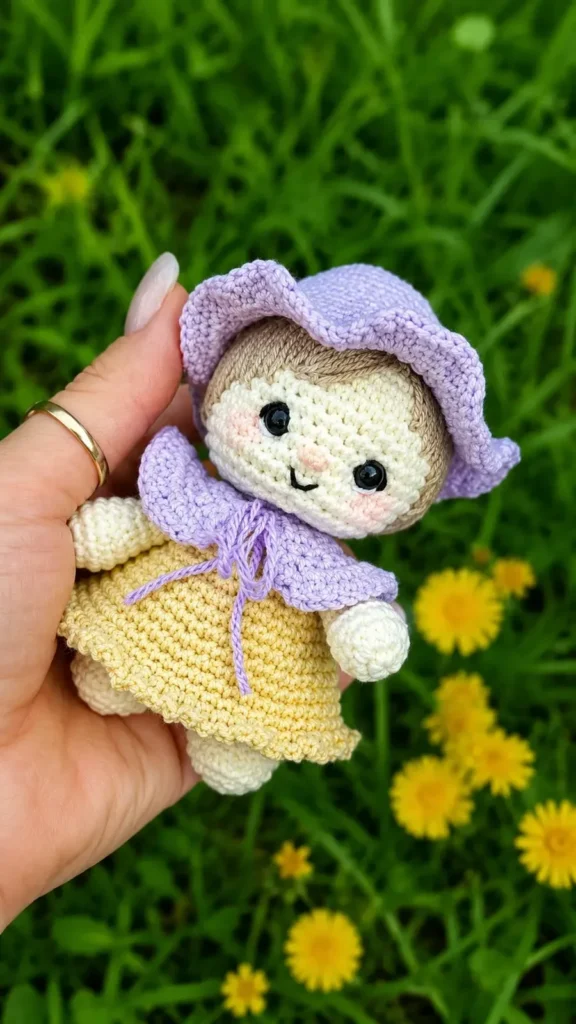 Little gnome girl doll amigurumi with a floral cap