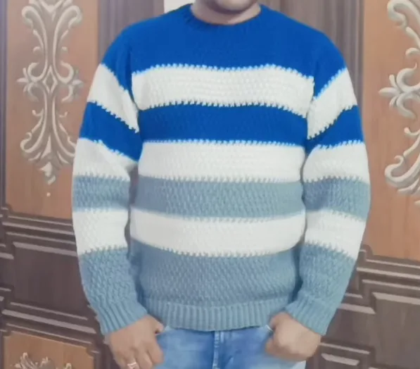 Men's Crochet V-Neck Sweater With Shaped Sleeves