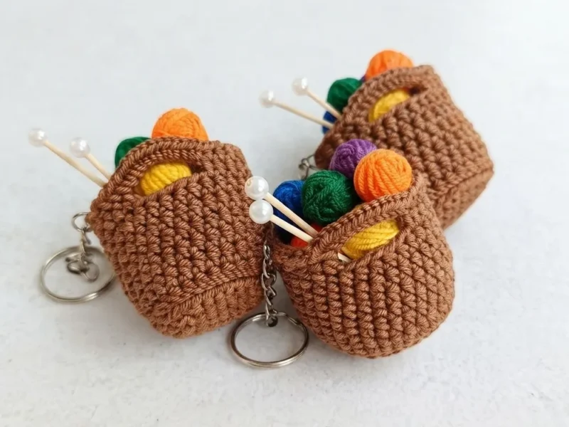 Mini Yarn Basket Keychain Crochet Pattern