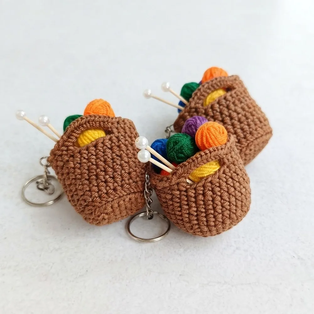 Mini Yarn Basket Keychain Crochet Pattern