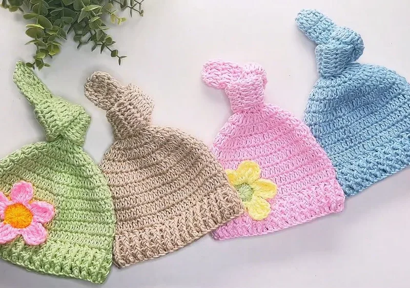 Newborn Top-Knot Hat Crochet Pattern for Absolute Beginners