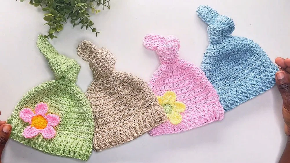 Newborn Top-Knot Hat Crochet Pattern for Absolute Beginners