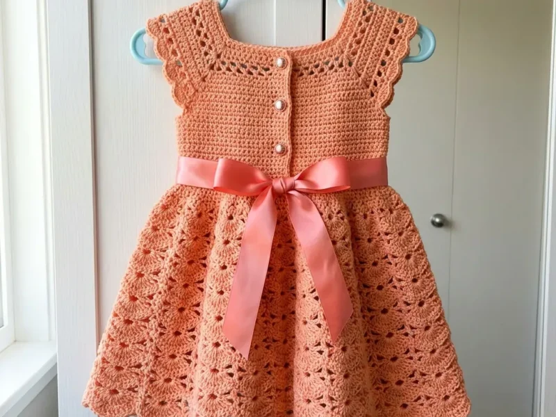 Peach Blossom Crochet Toddler Dress Free Pattern
