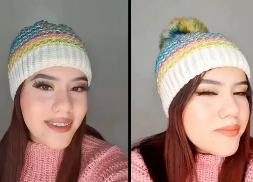 Ribbed band beanie with puff stitch crown rounds