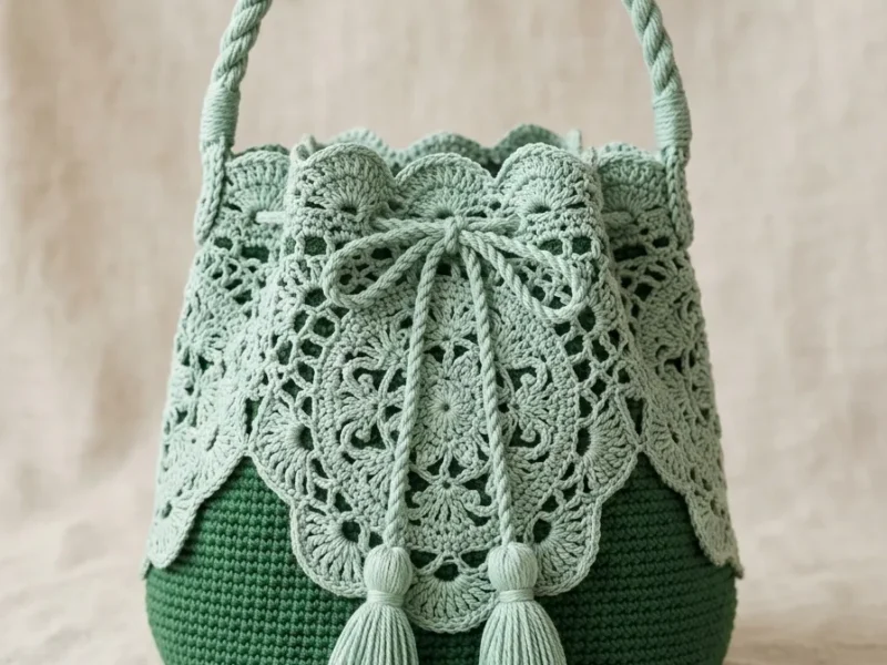 Sage Green Botanical Lace Bucket Bag Crochet Pattern