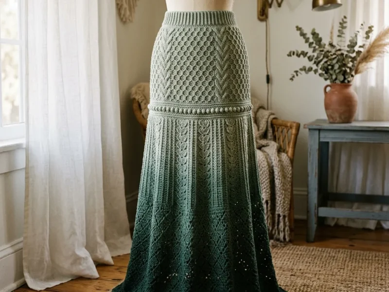 Sage Green Botanical Lace Maxi Skirt Free Crochet Pattern