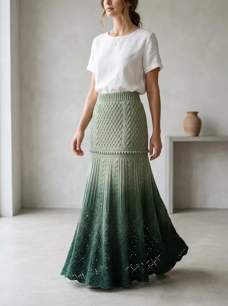 Sage Green Botanical Lace Maxi Skirt Free Crochet Pattern โ photo 3