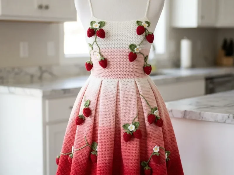 Strawberry vine sundress with pleated skirt crochet pattern