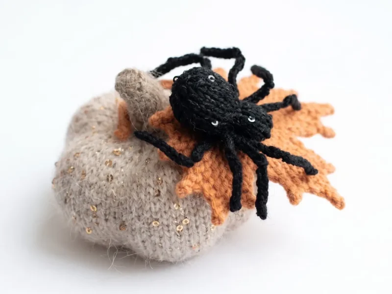Tiny knit spider amigurumi on double-pointed needles
