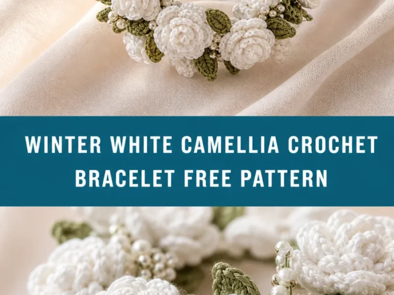 Winter white camellia crochet bracelet pattern