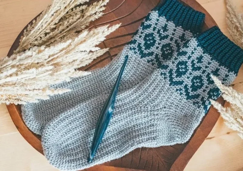 Toe-Up Woodland Walker Crochet Socks With Colorwork Cuff